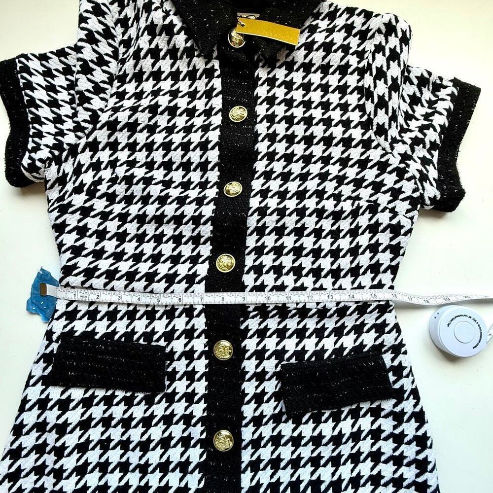 NWT Alexia Admor “Jenni” Tweed Shirtdress black/white houndstooth. Size 10 - Picture 11 of 15